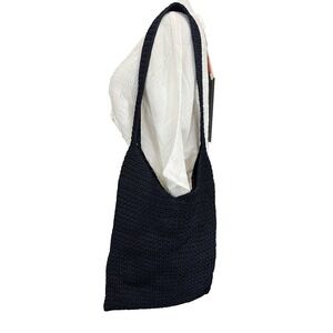 The Sak Shoulder Bag Crochet Purse NAVY BLUE Handmade 12" x 16" Boho Knit Hippie